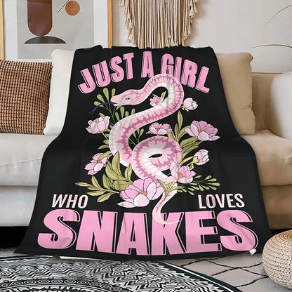 Just A Girl Loves Snakes Blanket Lightweight Cozy Flannel Fleece Throw Blanket Best Gift Home Decor for Bed Couch Outdoor Camping 120"x90" King for Family