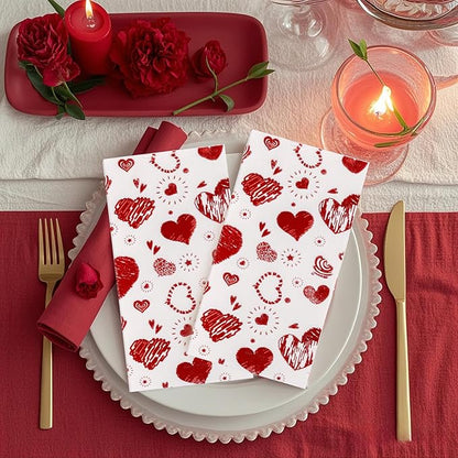 50PCS Red Paper Napkins - Red Heart Napkins Disposable - Heavy Duty Linen Feel Guest Towels for Bathroom, Women’ s Day, Wedding, Bridal Shower, Engagement, Party, Galentine