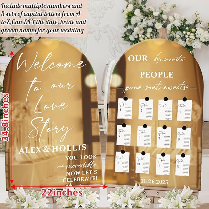 Personalized Wedding Sign Decals for Mirror Custom Welcome to Our Wedding Mirror Signs for Reception DIY Bride & Groom Names Date Vinyl Stickers Marriage Lettering Vinyl Decal for Party Entry Backdrop