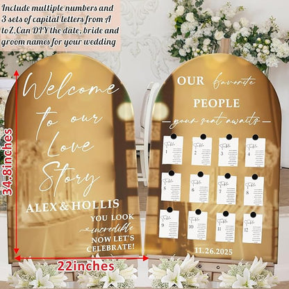 Personalized Wedding Sign Decals for Mirror Custom Welcome to Our Wedding Mirror Signs for Reception DIY Bride & Groom Names Date Vinyl Stickers Marriage Lettering Vinyl Decal for Party Entry Backdrop