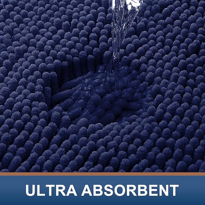 Smiry Luxury Chenille Toilet Rugs U-Shaped 20x20, Soft Absorbent Non-Slip Contour Bathroom Rugs for Toilet, Machine Washable Contoured Bath Mats, Navy Blue