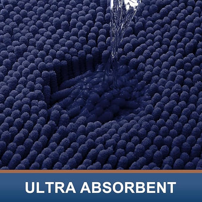Smiry Luxury Chenille Toilet Rugs U-Shaped 20x20, Soft Absorbent Non-Slip Contour Bathroom Rugs for Toilet, Machine Washable Contoured Bath Mats, Navy Blue