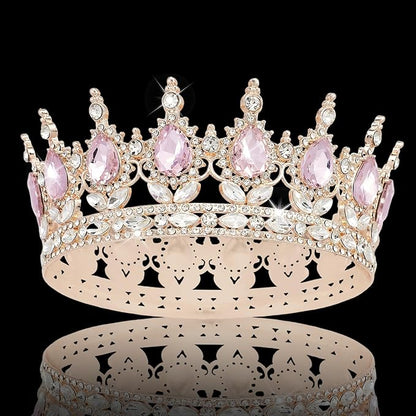 Queen Crown Rhinestone Wedding Crowns and Tiaras for Women Costume Party Hair Accessories Princess Birthday Crown Crystal BridalCrown(Rose Gold Pink Crown)