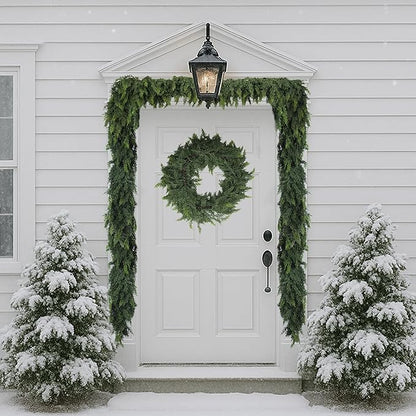 Artificial Cedar Garland, Realistic Green Pine Garland for Indoor & Outdoor Christmas Decorations, Lifelike Cedar Greenery for Mantle, Table, Staircase, and Wall (9FT(2 PCS))