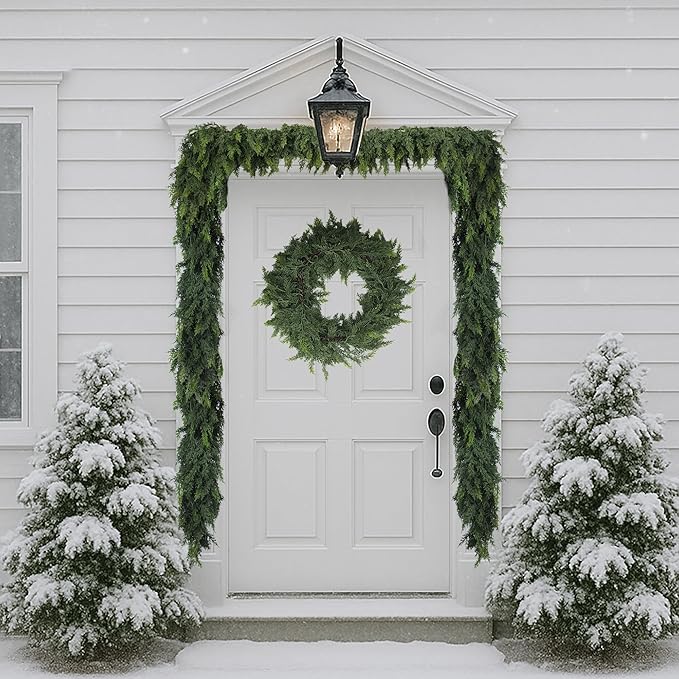 Artificial Cedar Garland, Realistic Green Pine Garland for Indoor & Outdoor Christmas Decorations, Lifelike Cedar Greenery for Mantle, Table, Staircase, and Wall (6FT(2 PCS))