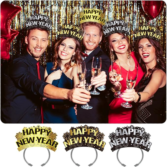 KKBES 12 Pieces Happy New Year Headbands, New Years Eve Party Hats, 2026 New Years Eve Party Supplies