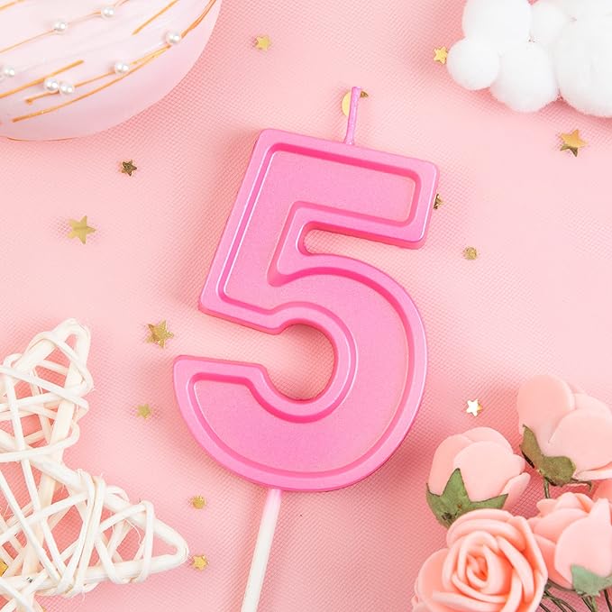PHD CAKE 2.76 Inch Luxe Pink 5 Number Birthday Candles, Pink Number Candle, Cake Number Candles, Party Celebration
