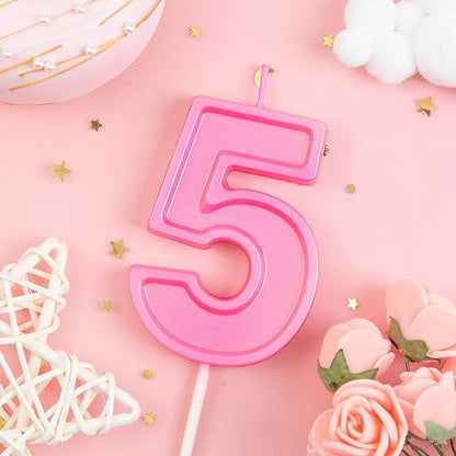 PHD CAKE 2.76 Inch Luxe Pink 5 Number Birthday Candles, Pink Number Candle, Cake Number Candles, Party Celebration
