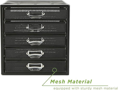 Mind Reader File Storage Drawers, Desk Organizer, Multi-Purpose, Crafts, Office, Metal Mesh, 11"L x 14"W x 11"H, Black, 5 Drawer