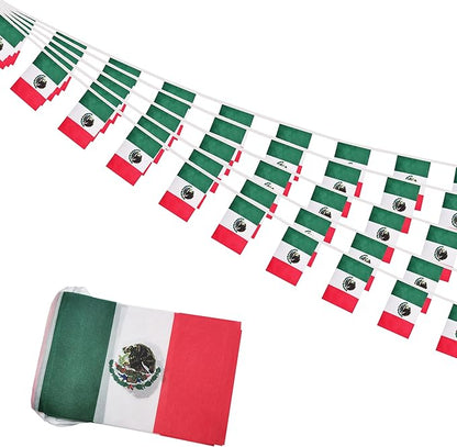 Mexico Small String Flags, 50 Feet 38 Pcs Mexican Pennant Banner Bunting Flags, Patriotic Events, Independence Day, Country Festival, Commemoration, Decorations (Mexico)