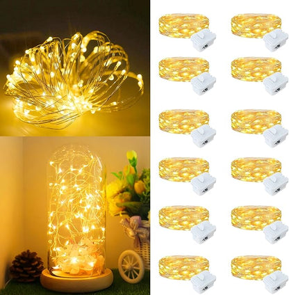 12Pack Fairy Lights Battery Operated, 7ft 20 LED 3 Modes Speed Twinkle Mini String Lights Waterproof Copper Wire Firefly Starry Lights for Mason Jars Wedding Party Christmas Decorations