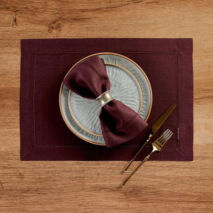 Solino Home Linen Cloth Napkins Set of 4-100% Pure Linen Burgundy Dinner Napkins 20 x 20 Inch for Fall, Autumn, Christmas, Winter, New Year - Classic Hemstitch, Handcrafted and Machine Washable