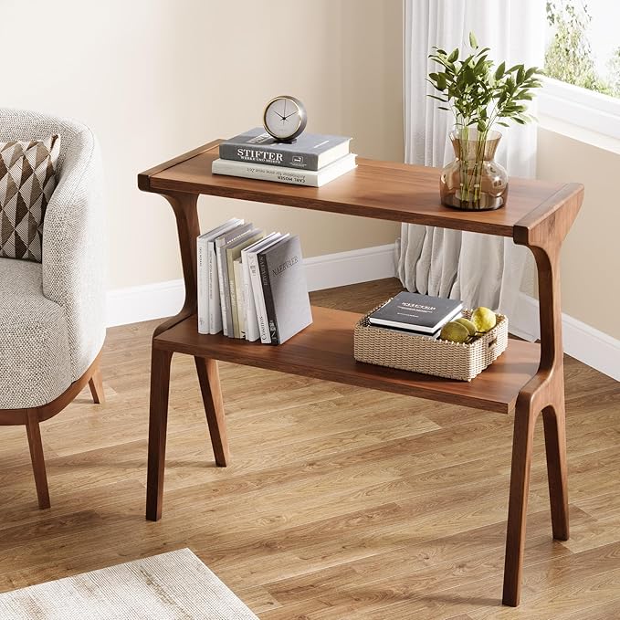 Tribesigns Set of 2 Solid Wood End Table, Rustic Side Table for Couch, 2-Tier Farmhouse Tall End Table, Narrow Bedside Table for Bedroom, Living Room, Easy Assembly, Rustic Brown