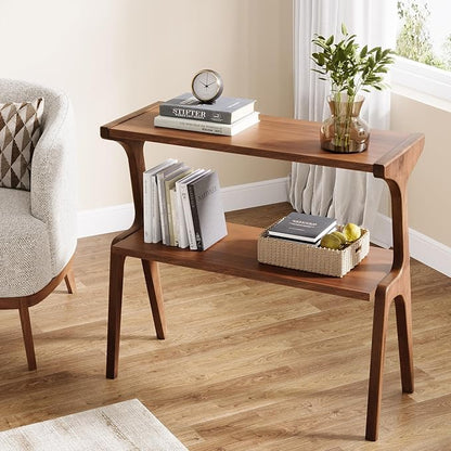 Tribesigns Set of 2 Solid Wood End Table, Rustic Side Table for Couch, 2-Tier Farmhouse Tall End Table, Narrow Bedside Table for Bedroom, Living Room, Easy Assembly, Rustic Brown