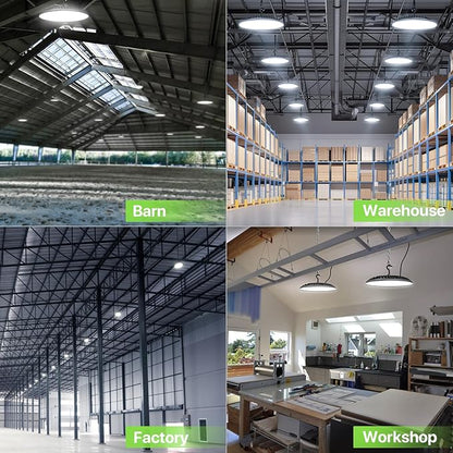 Glitgate High Bay LED Shop Lights 200W - 28000LM 5000K IP65 Waterproof High Bay Lights with US Plug, Hanging Hook, 4 Pack Commercial Bay Lighting for Barn, Warehouse ETL Listed