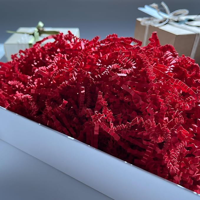 Red Crinkle Paper Filler 2 LB Shredded Confetti for Gift Basket Stuffing Easter Egg Grass
