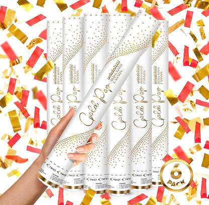 RED & GOLD Confetti Poppers - 16" BIODEGRADABLE RED & GOLD Confetti Cannon, Party Poppers, Compressed Air Popper, Loud Pop, Wedding Confetti Send Off, Wedding Supplies and Decorations