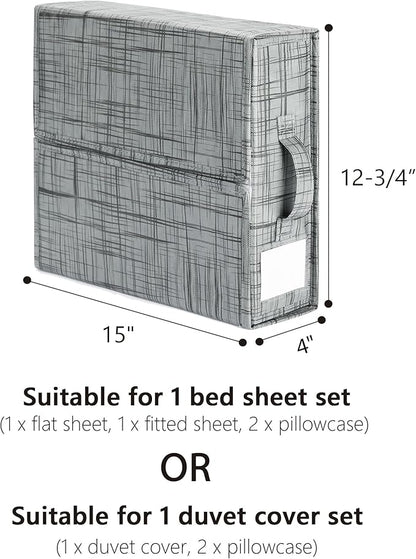 SUOCO SheetCube Bed Sheet Organizers and Storage 8 Pack, Foldable Linen Closet Organizer with Window and Label, Bedding Storage Box Container for, Duvet Cover Set, Bed Sheet Set - Pattern Grey