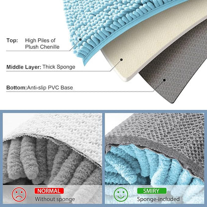 Smiry Luxury Chenille Bathroom Rugs 47x17, Extra Soft and Absorbent Shaggy Bath Mat, Machine Washable, Non-Slip Plush Carpet Runner for Tub, Shower, and Floor, Home Decor Accessories, Sky Blue