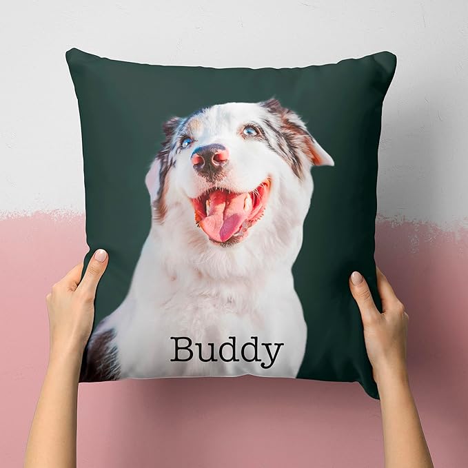 Be Burgundy Custom Pet Photo Pillow Cover 16x16 Inch – Personalized Dog or Cat Pillow with Name, Pet Picture Cut-Out Pillowcase, Optional Background Color, Gift for Pet Lovers, Dog Moms & Cat Owners