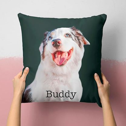 Be Burgundy Custom Pet Photo Pillow Cover 16x16 Inch – Personalized Dog or Cat Pillow with Name, Pet Picture Cut-Out Pillowcase, Optional Background Color, Gift for Pet Lovers, Dog Moms & Cat Owners