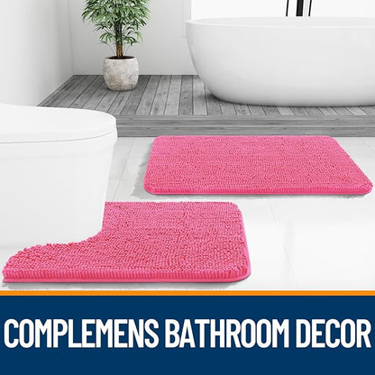 OLANLY Bathroom Rugs 47x20, Extra Soft Absorbent Chenille Bath Rugs, Rubber Backing Quick Dry, Machine Washable Bath Mats for Bathroom Floor, Tub and Shower, Home Decor Accessories, Hot Pink