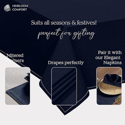 Navy Blue Table Cover, 100% Cotton Tablecloth 60x86 Inch, Fits 6-8 Seats, Soft, Durable, Washable, Wrinkle Resistant, Rectangle Table Cloth for Dining, Holiday Celebrations, Dinner