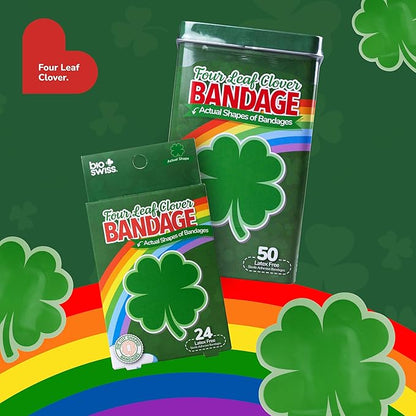 BioSwiss Kids Bandages, 4 Leaf Clover Shaped Self Adhesive Bandage Set, Latex Free, Sterile Wound Care, 50 Count