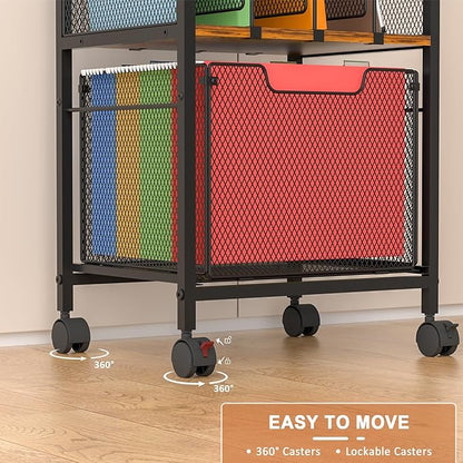 Rolling File Cabinet with Adjustable Dividers, Vertical Filing Cabinet with Storage Drawer on Lockable Wheels, Hanging File Organizer Beside Under Desk for Office, Home（Patent Pending）