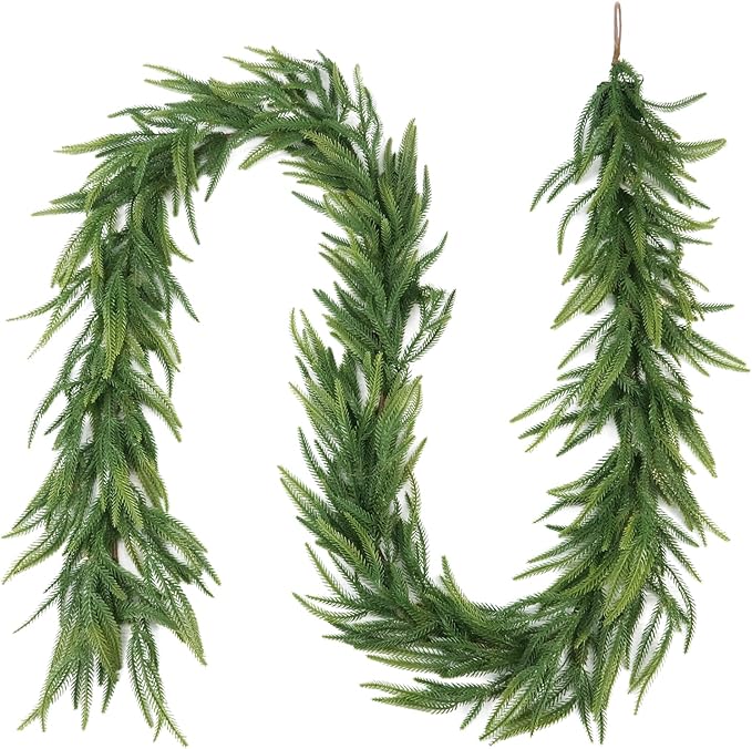 9Ft Artificial Pine Garlands, Realistic Pine Garland, Green Artificial Greenery Garland for Table, Mantle, Wall, Indoor, Outdoor Winter Christmas Decorations