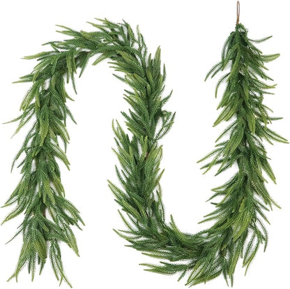 9Ft Artificial Pine Garlands, Realistic Pine Garland, Green Artificial Greenery Garland for Table, Mantle, Wall, Indoor, Outdoor Winter Christmas Decorations