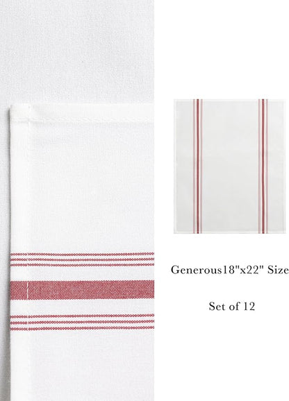100% Polyester Napkin 18"x22", Dual-Stripe Border – Durable Decorative Napkins for Restaurants & Events, Bright Red, Set of 12