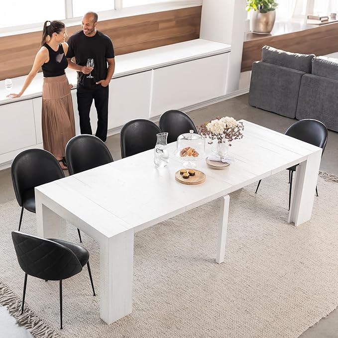 Transformer Table - Solid Wood Extendable Dining Table, Seats 2-12, Expandable Dining Room Table, Space-Saving Furniture, Kitchen and Dining Room Furniture (White, Table Only)