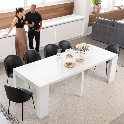 Transformer Table - Solid Wood Extendable Dining Table, Seats 2-12, Expandable Dining Room Table, Space-Saving Furniture, Kitchen and Dining Room Furniture (White, Table Only)