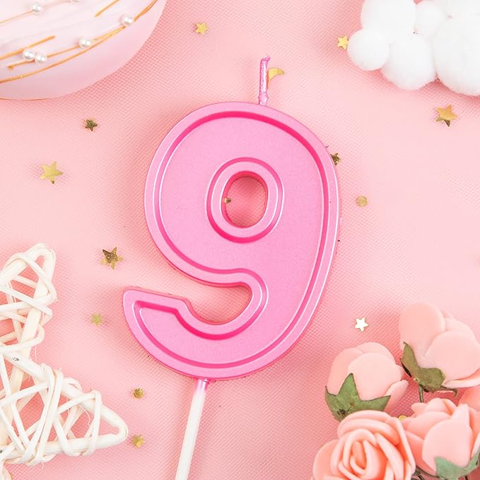 PHD CAKE 2.76 Inch Luxe Pink 9 Number Birthday Candles, Pinkk Number Candle, Cake Number Candles, Party Celebration
