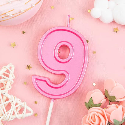 PHD CAKE 2.76 Inch Luxe Pink 9 Number Birthday Candles, Pinkk Number Candle, Cake Number Candles, Party Celebration