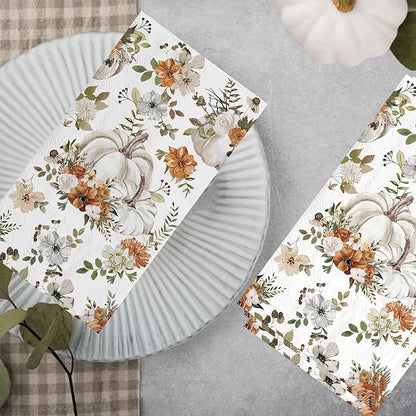 100pcs Thanksgiving White Pumpkin Paper Napkins 3 Ply Disposable Fall Pumpkin Guest Napkins Hand Towels for Bathroom Home Kitchen Table Harvest Party