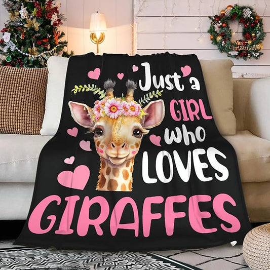 Just A Girl Who Loves Giraffes Blanket Lightweight Cozy Flannel Fleece Throw Blanket Best Gift Home Decor for Bed Couch Outdoor Camping 60"x50" M for Teens
