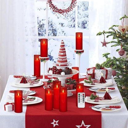 Flameless LED Candles 24 Pack, Realistic Flickering Flame Battery Operated Pillar Candles with Remote Control & Timer, for Home Decor, Wedding, Romantic Ambiance (Red)