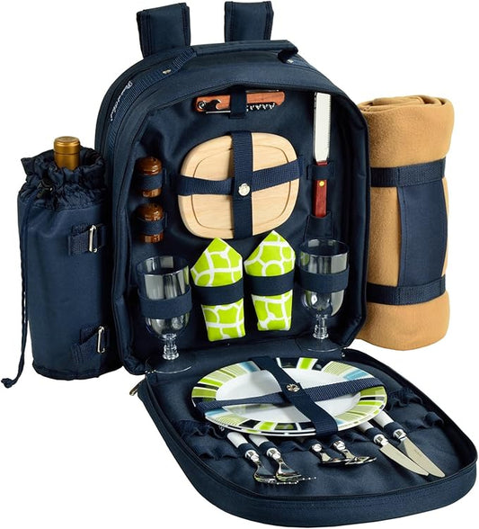 Picnic at Ascot Original Equipped 2 Person Picnic Backpack with Cooler, Insulated Wine Holder & Blanket - Designed & Assembled in the USA