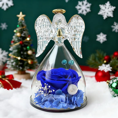Miofula Preserved Flower Rose Birthday Gifts for Mom, Angel Figurines with Forever Real Rose Gifts for Her Mom Grandma, Angels Gifts for Mothers Day Christmas Anniversary Thanksgiving Birthday Gifts