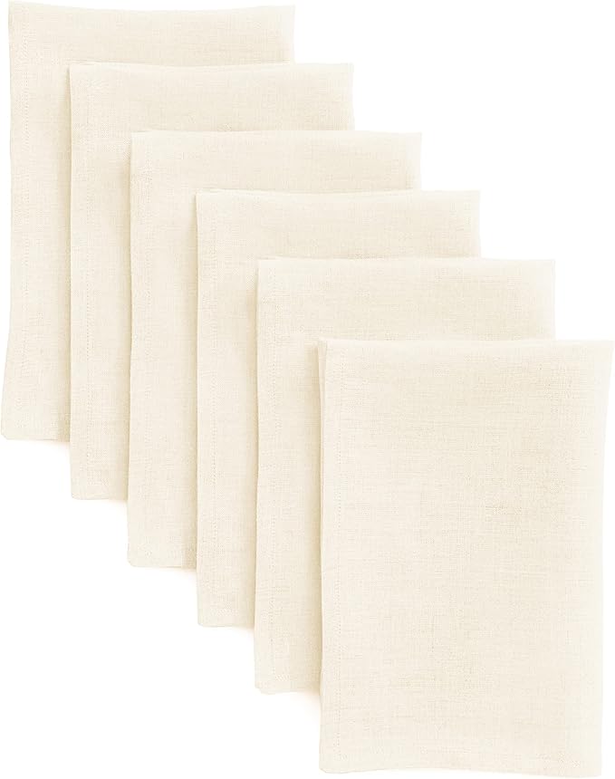 Solino Home Ivory Linen Napkins Set of 6-100% Pure Linen Cloth Washable Dinner Napkins 20 x 20 Inch for Fall, Autumn, Christmas, Holiday, New Year - Fete