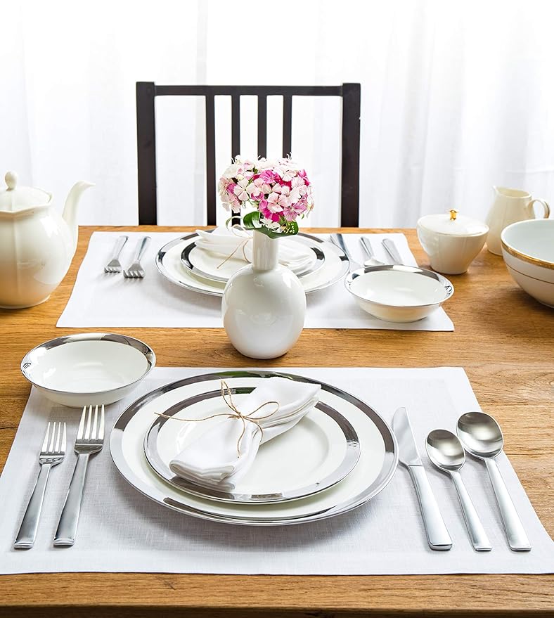 Solino Home Linen White Placemats Set of 4 - 100% Pure Linen Placemats 14 x 19 Inch for Fall, Autumn, Winter, Christmas, Holiday, New Year - Fete