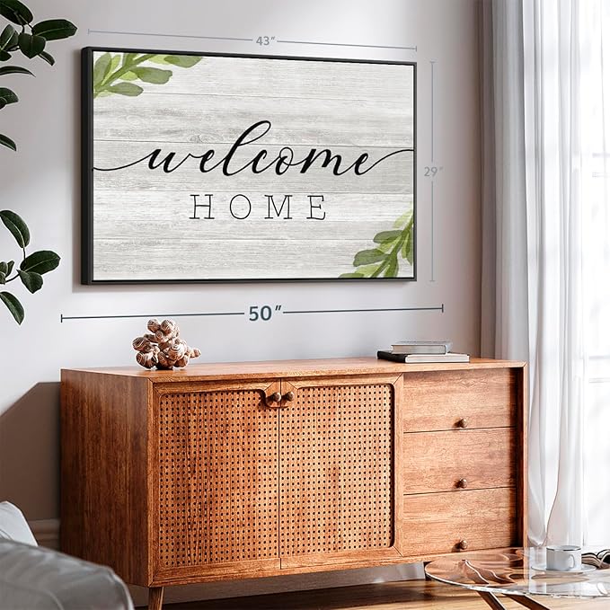 Elephant Stock Rustic Welcome Home Wall Art - Horizontal Floating Framed Canvas - 1-Piece Living Room Wall Decor - Digital Art Inspirational And Typography Canvas Print - Gray and Black Decor for Wall by Natalie Carpentieri - 43" X 29"