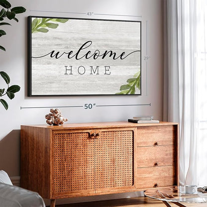 Elephant Stock Rustic Welcome Home Wall Art - Horizontal Floating Framed Canvas - 1-Piece Living Room Wall Decor - Digital Art Inspirational And Typography Canvas Print - Gray and Black Decor for Wall by Natalie Carpentieri - 43" X 29"