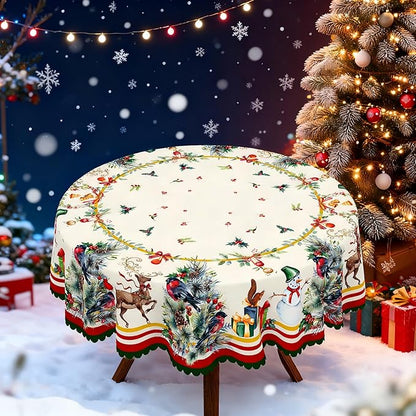 Eikione Christmas Round 60In Tablecloth Polyester Waterproof Stain Wrinkle Free, Christmas Reindeer Table Cover for Home Kitchen Dining Party