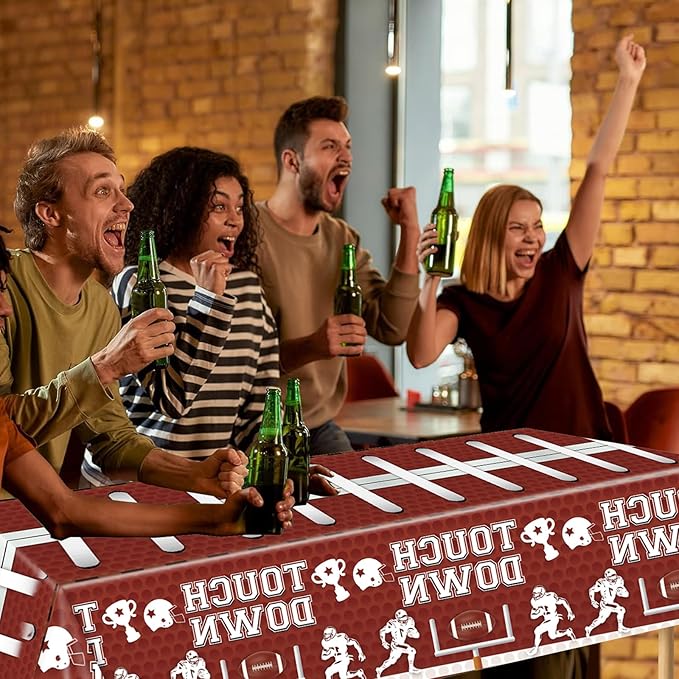 2 PCS Football Tablecloth Plastic 54 X 108Inch, Football Party Decorations Table Cloth Disposable Football Field Tablecloth Touchdown Table Cover for Football Birthday Party Supplies (Football)