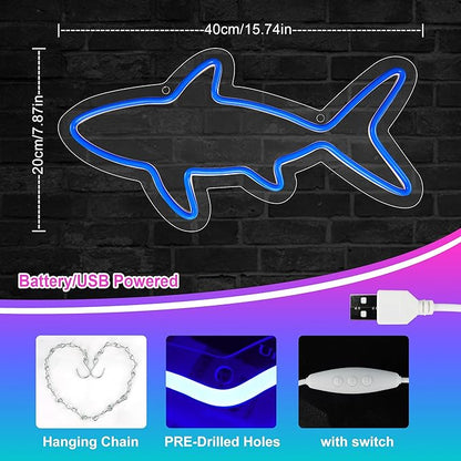Neon Sign, Fish Led Neon Signs for Kids Gift, USB Powered Blue OceanTheme Art Neon Night Light Acrylic Light Up Sign for Kids Birthday Gift Festival Party Holiday Decor