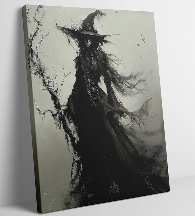Vintage Halloween Witch Canvas Wall Art Creepy Witchy Macabre Dark Painting Picture Wall Decor Gothic Dark Academy Poster Print Artwork for Halloween Party Living room bedroom Home Decoration