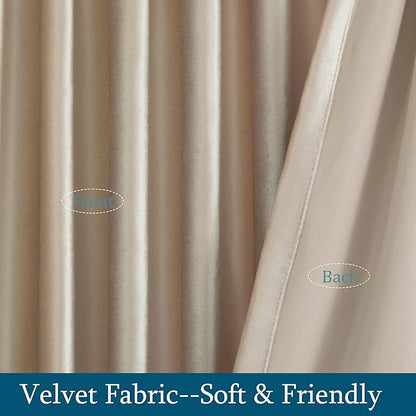 PRIMROSE Champagne Polyester Velvet Curtains 96 inch Long for Living Room,Set of 2 Panels Blackout Rod Pocket Back Tab Window Treatment Room Darkening Heavy Decorative Curtains Drapes for Bedroom
